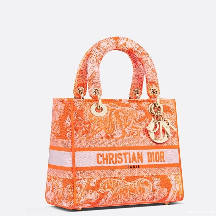 Cheap Bag Orange Motif Canvas D-lite Medium de Lady Toile Jouy 0716 Luxury